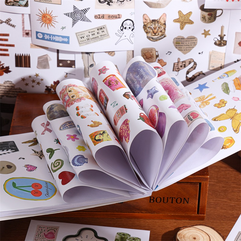 AliExpress Moment Paper Scrapbooking Sticker Book 50 Different Patterns with Animals Plants Fruits Aesthetic Material for DIY Craft Planner, view 6