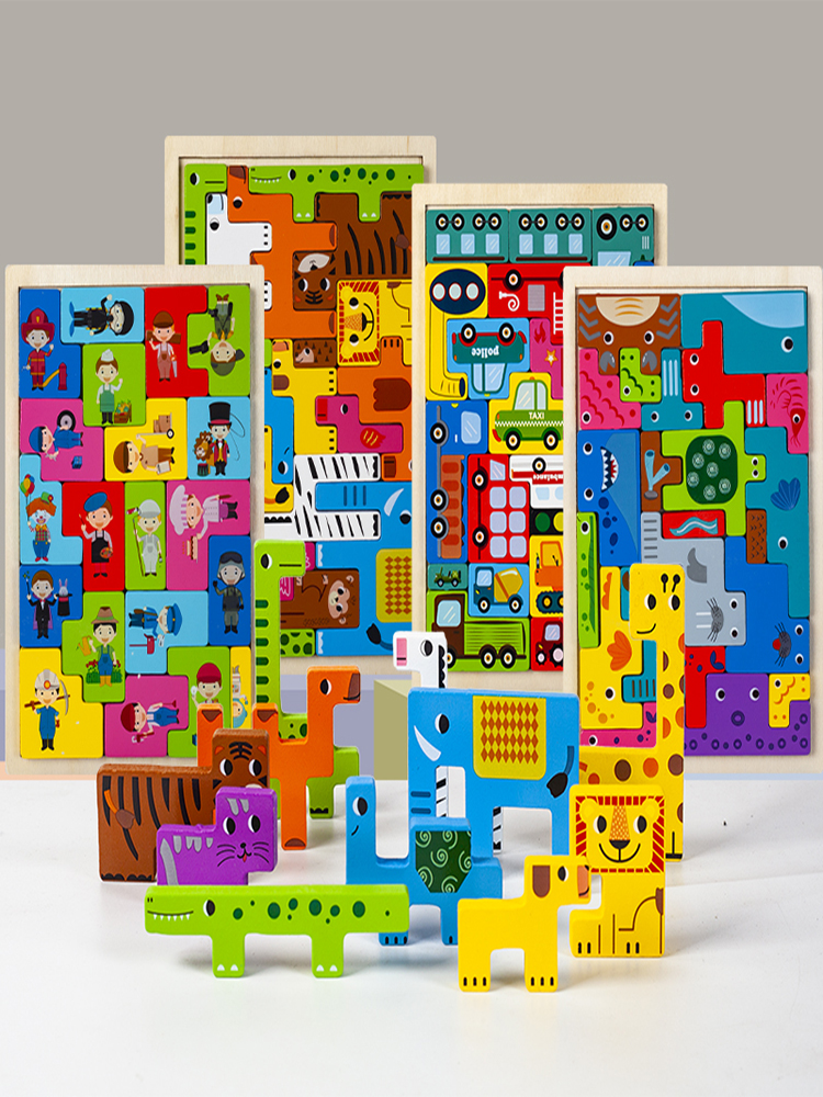 AliExpress Montessori Animal Characters Transportation Wooden Puzzle Russian Blocks Cute Animals Puzzle Toys Occupation, view 3