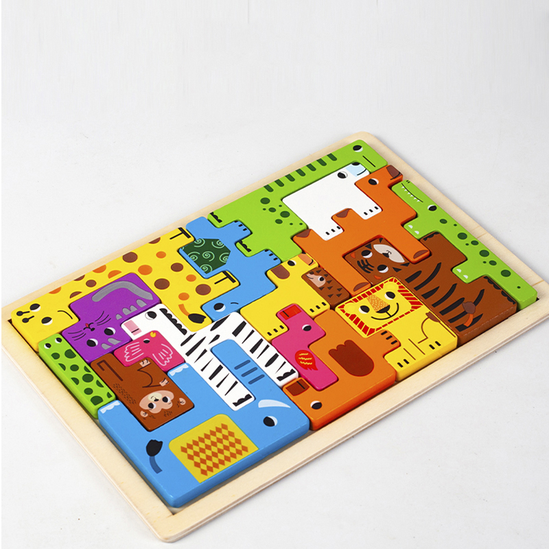 AliExpress Montessori Animal Characters Transportation Wooden Puzzle Russian Blocks Cute Animals Puzzle Toys Occupation, view 5