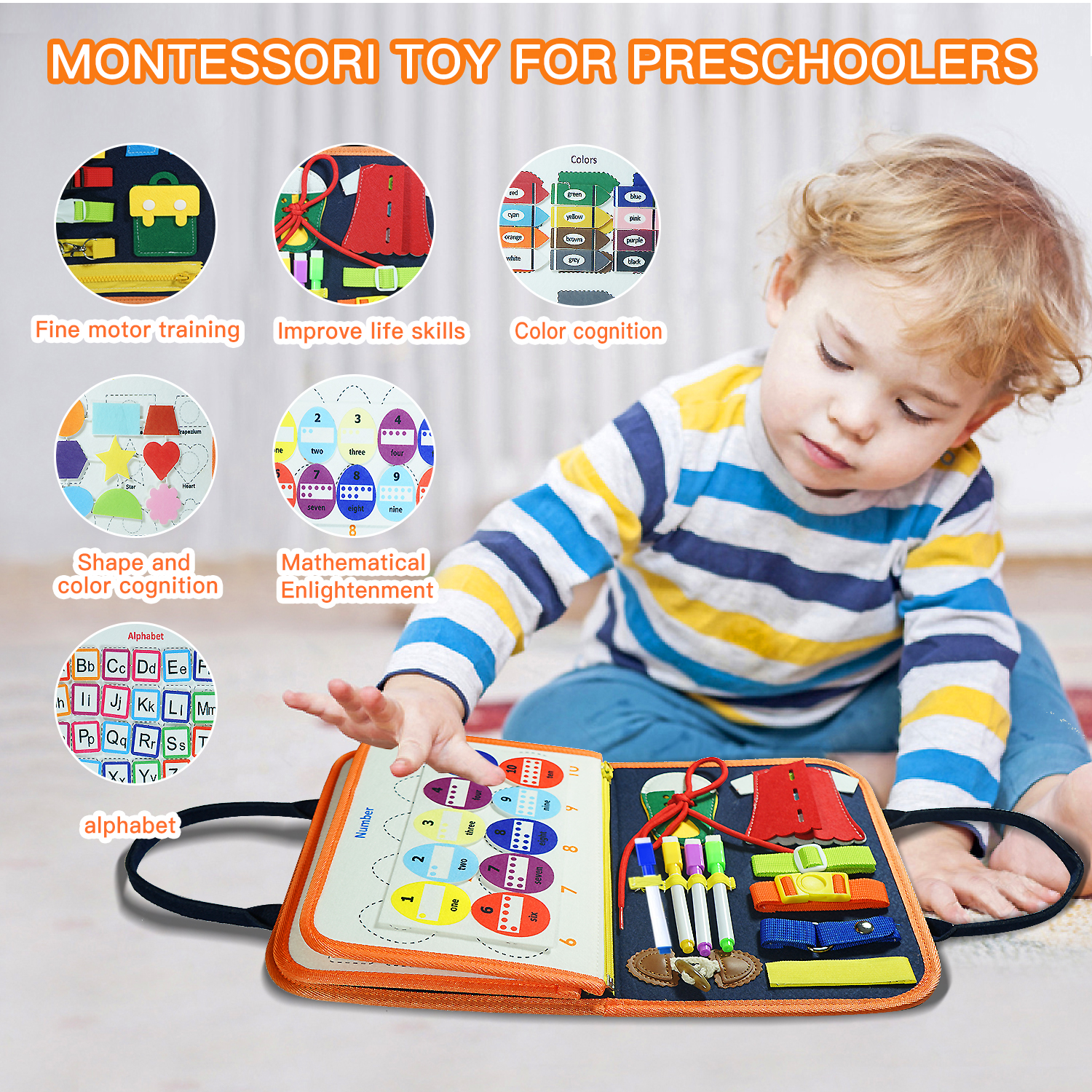 AliExpress Montessori Busy Board for Ages 3-6 - Sensory Educational Toy for Early Learning & Fine Motor Skills Development, view 2