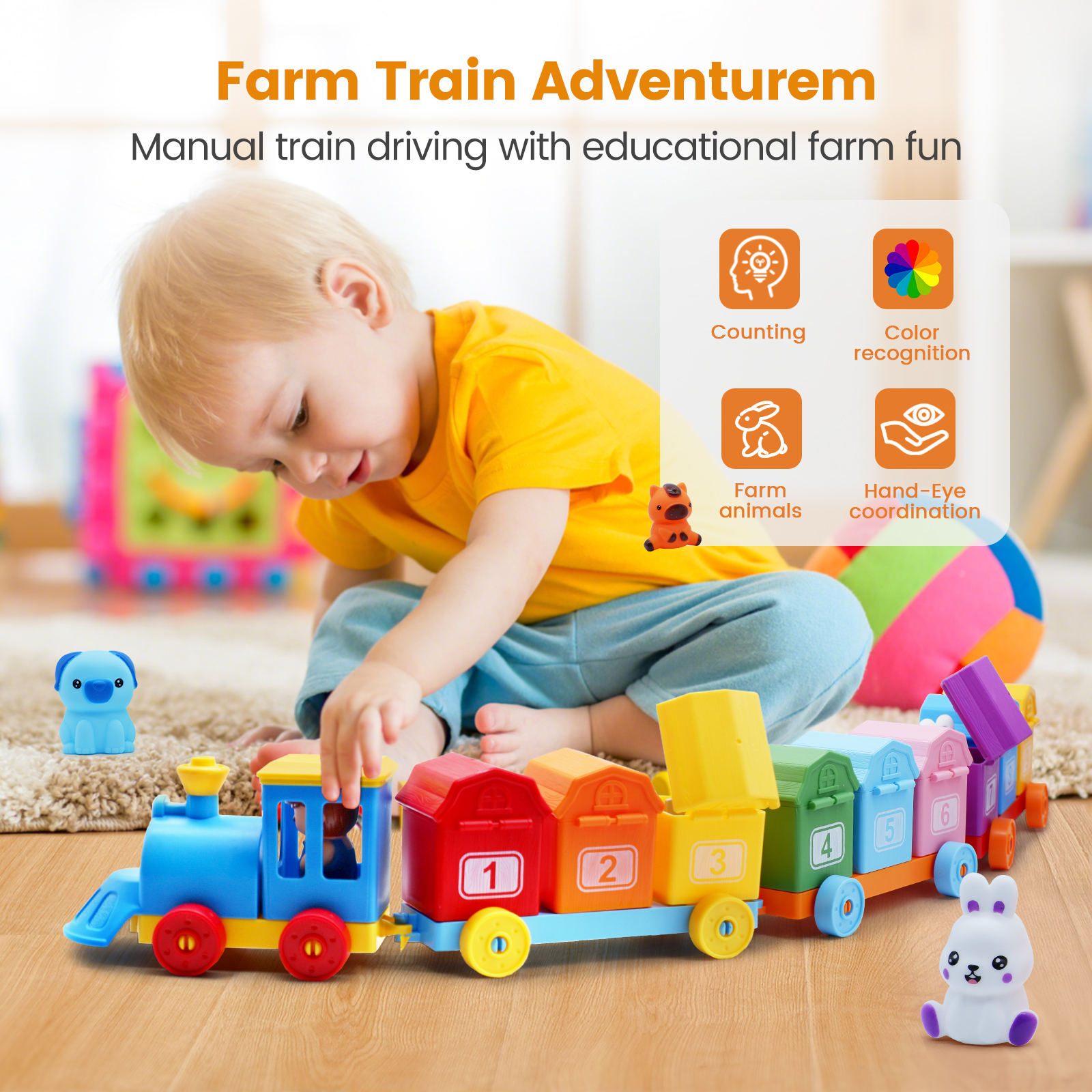 AliExpress Montessori Farm Train Set for Toddlers Learning Counting, Matching & Sorting Fine Motor Skills,Preschool Toy Christmas Gift, view 2