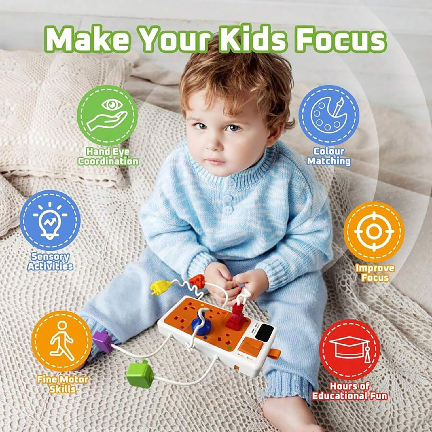 AliExpress Montessori Sensory Toys Plug Outlet Busy Board Toy with Light Sounds Color Shape Matching Toy Gifts for Todders Boys Girls, view 4