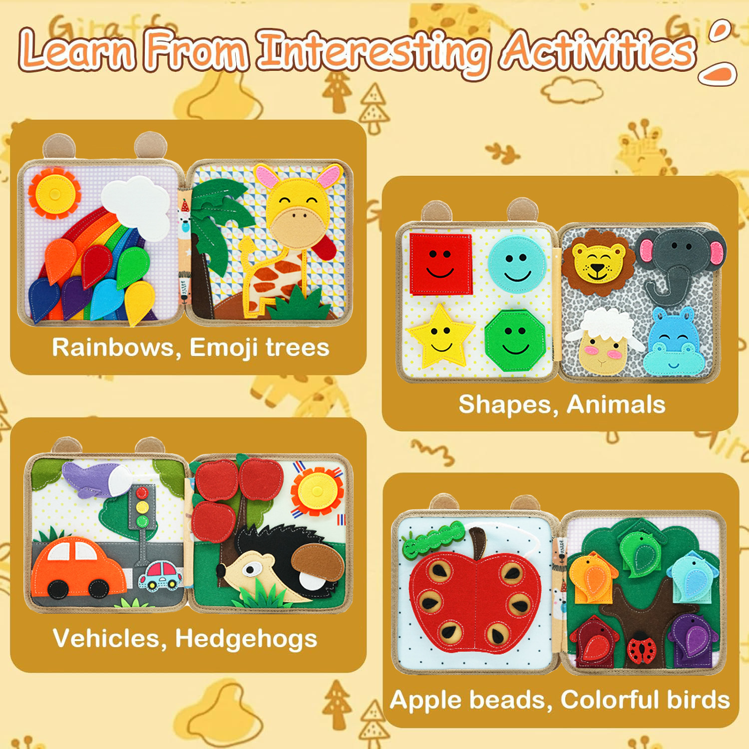 AliExpress Montessori Toy Busy Board Giraffe Busy Book Preschool Learning Educational Quiet Book Sensory Travel Toy for Baby 3 4 5 6 Ages, view 3