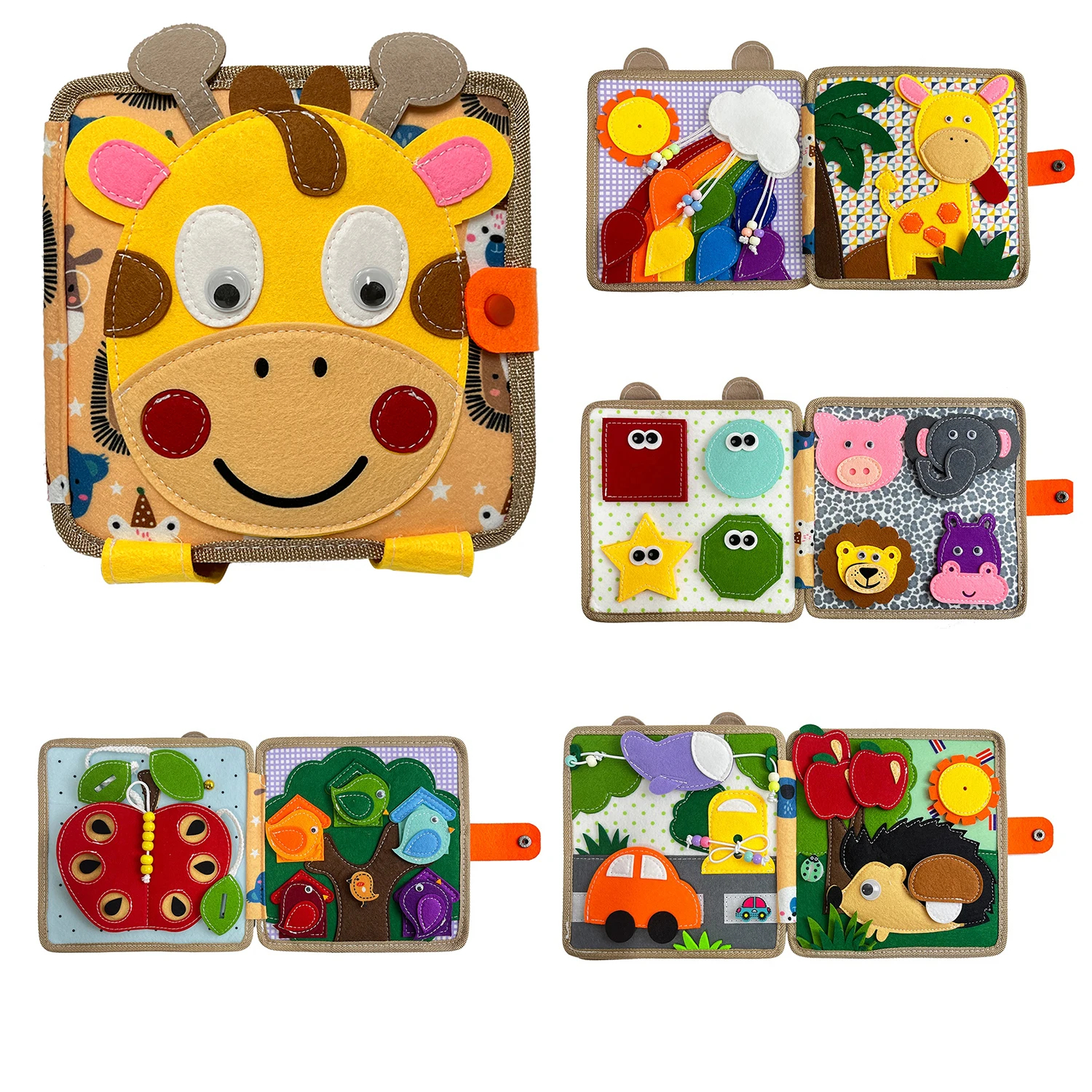 AliExpress Montessori Toy Giraffe Busy Board 3D Felt Book For Fine Motor Skills Early Education Habits Knowledge Developing, view 2