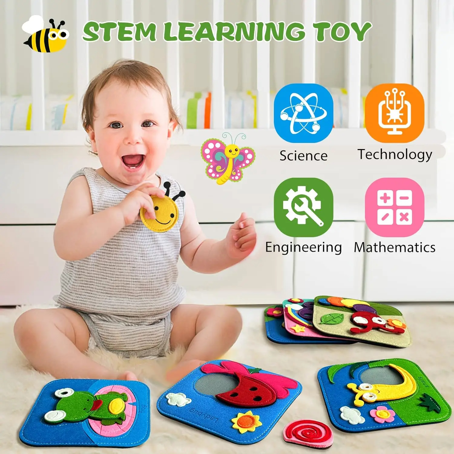 AliExpress Montessori Toy Giraffe Busy Board 3D Felt Book For Fine Motor Skills Early Education Habits Knowledge Developing, view 3
