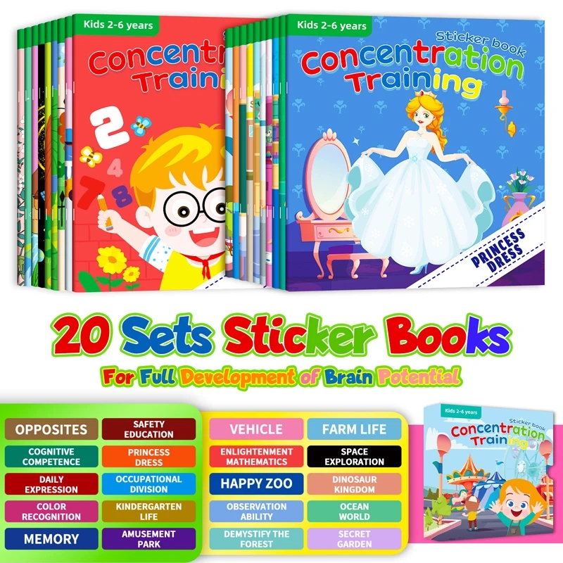 AliExpress Montessori Toys Cartoon Sticker Books Focus on Potential Development Education Sticker Toys for Children 3-6Y, view 5