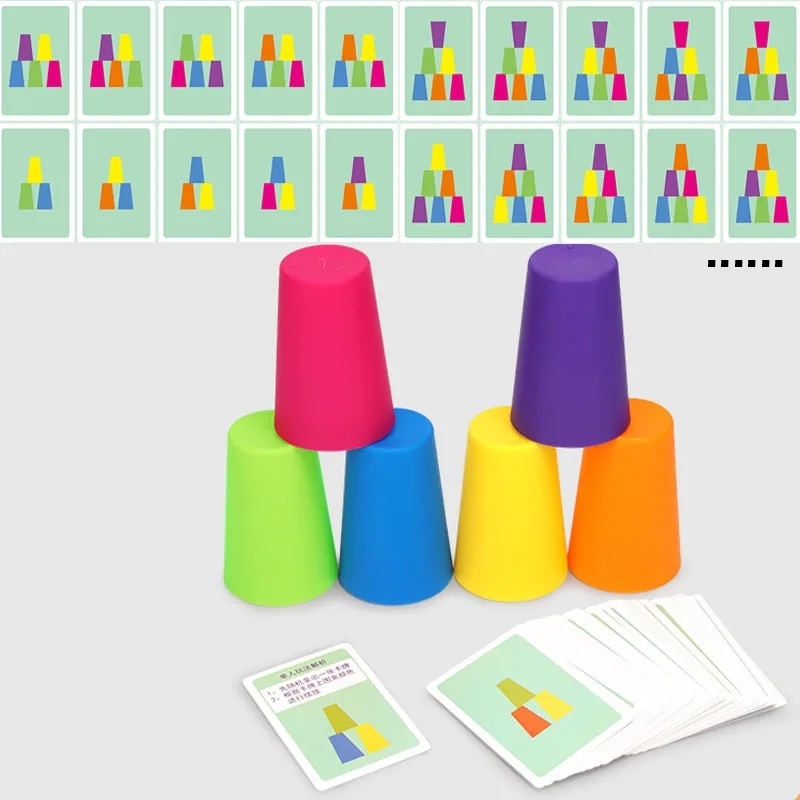 AliExpress Montessori Toys Mini Stack Cup Game With Card Educational Intellectual Enlightenment Color Cognition Logic Training Children, view 3