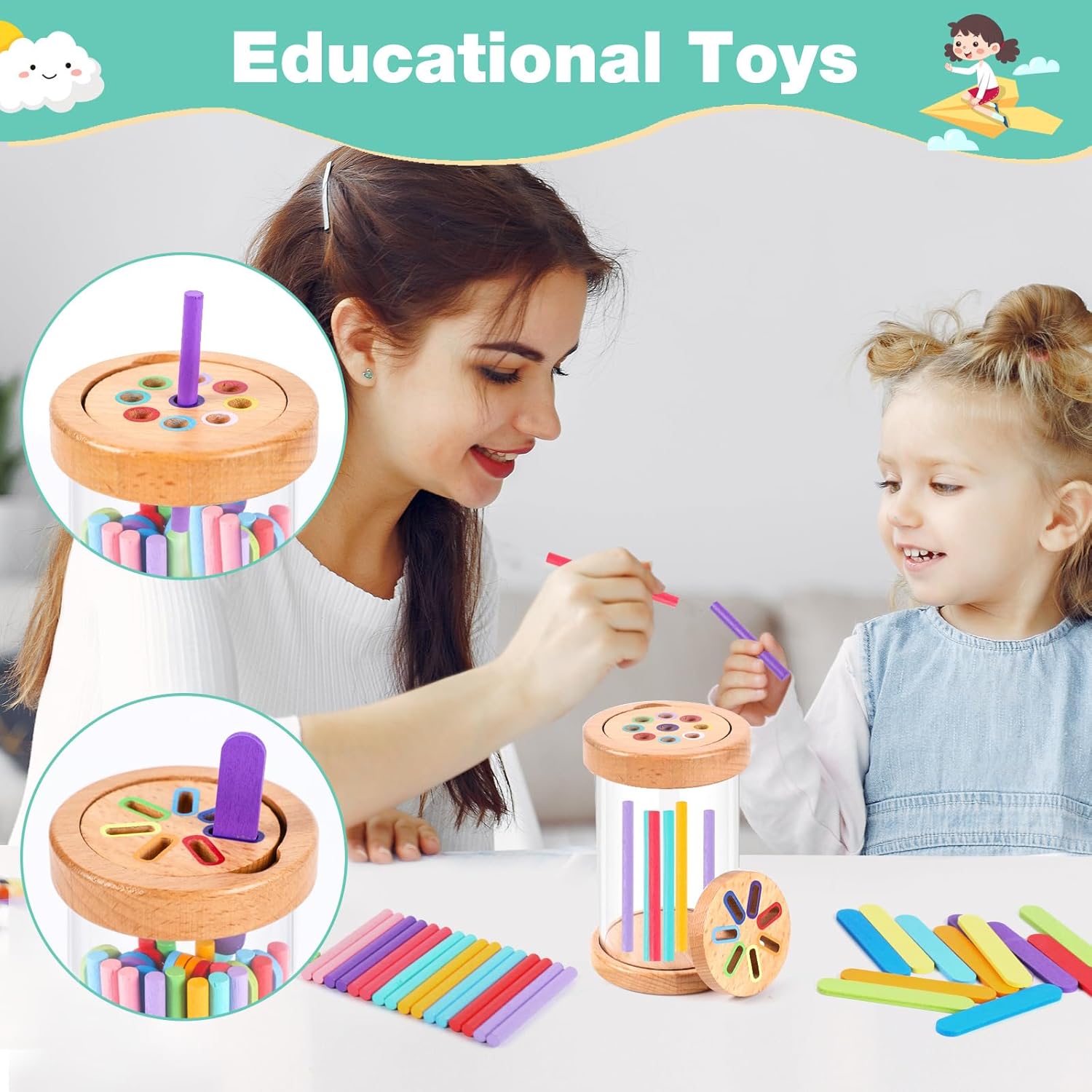 AliExpress Montessori Toys Wooden Color Sorting Toys Fine Motor Skills Sensory Matching Games Educational Kid Toys For 1-3 Year Old 3+ Gift, view 2