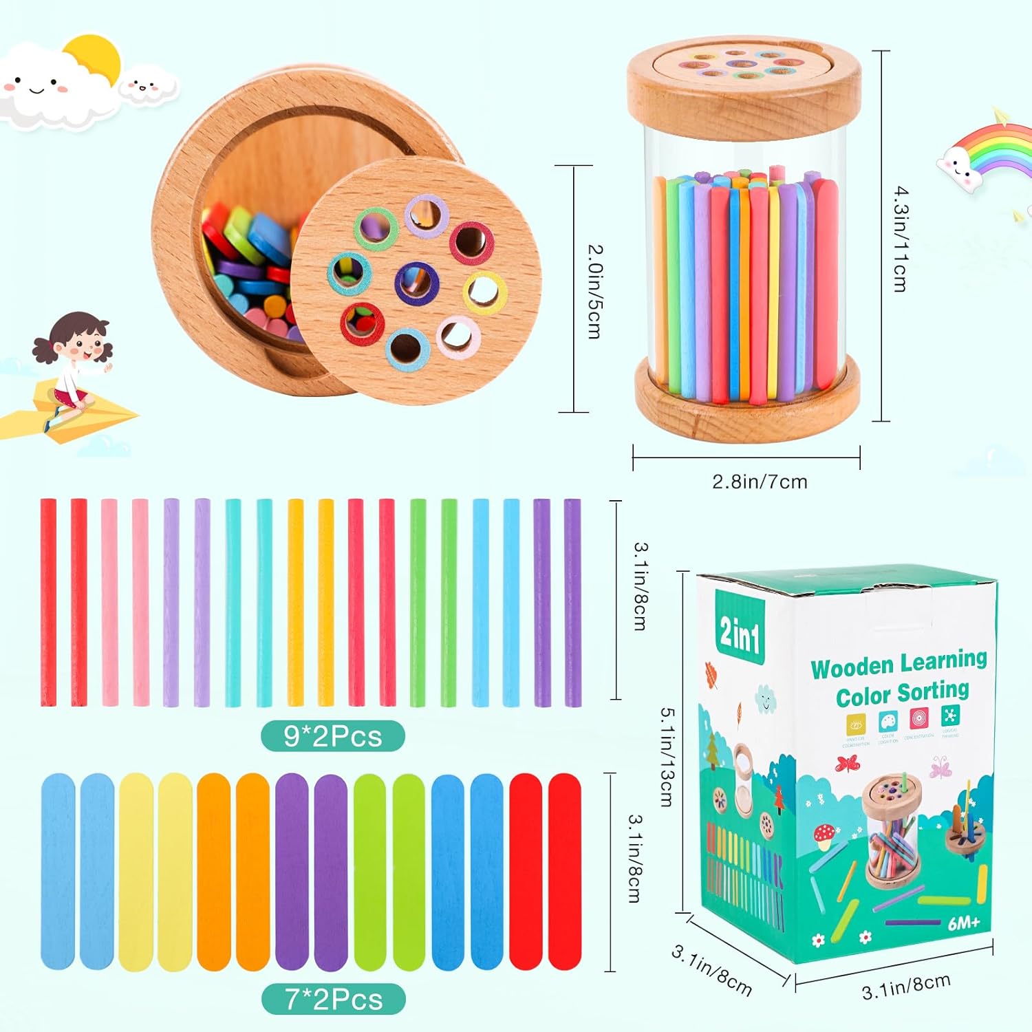 AliExpress Montessori Toys Wooden Color Sorting Toys Fine Motor Skills Sensory Matching Games Educational Kid Toys For 1-3 Year Old 3+ Gift, view 4