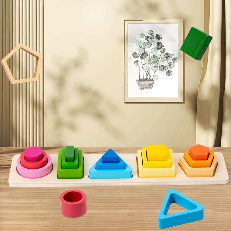 AliExpress Montessori Wooden Sorting Stacking Toys Shape Color Sort Block Puzzles Toddler Geometric Stacking Toys for Baby Early Education