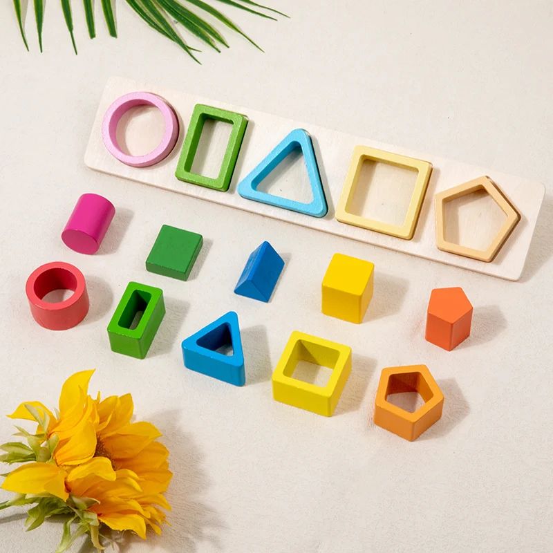 AliExpress Montessori Wooden Sorting Stacking Toys Shape Color Sort Block Puzzles Toddler Geometric Stacking Toys for Baby Early Education, view 3