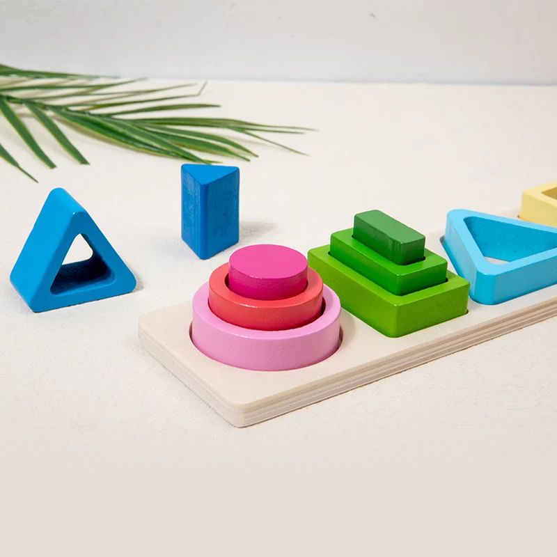 AliExpress Montessori Wooden Sorting Stacking Toys Shape Color Sort Block Puzzles Toddler Geometric Stacking Toys for Baby Early Education, view 5