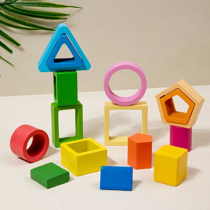 AliExpress Montessori Wooden Sorting Stacking Toys Shape Color Sort Block Puzzles Toddler Geometric Stacking Toys for Baby Early Education, view 2