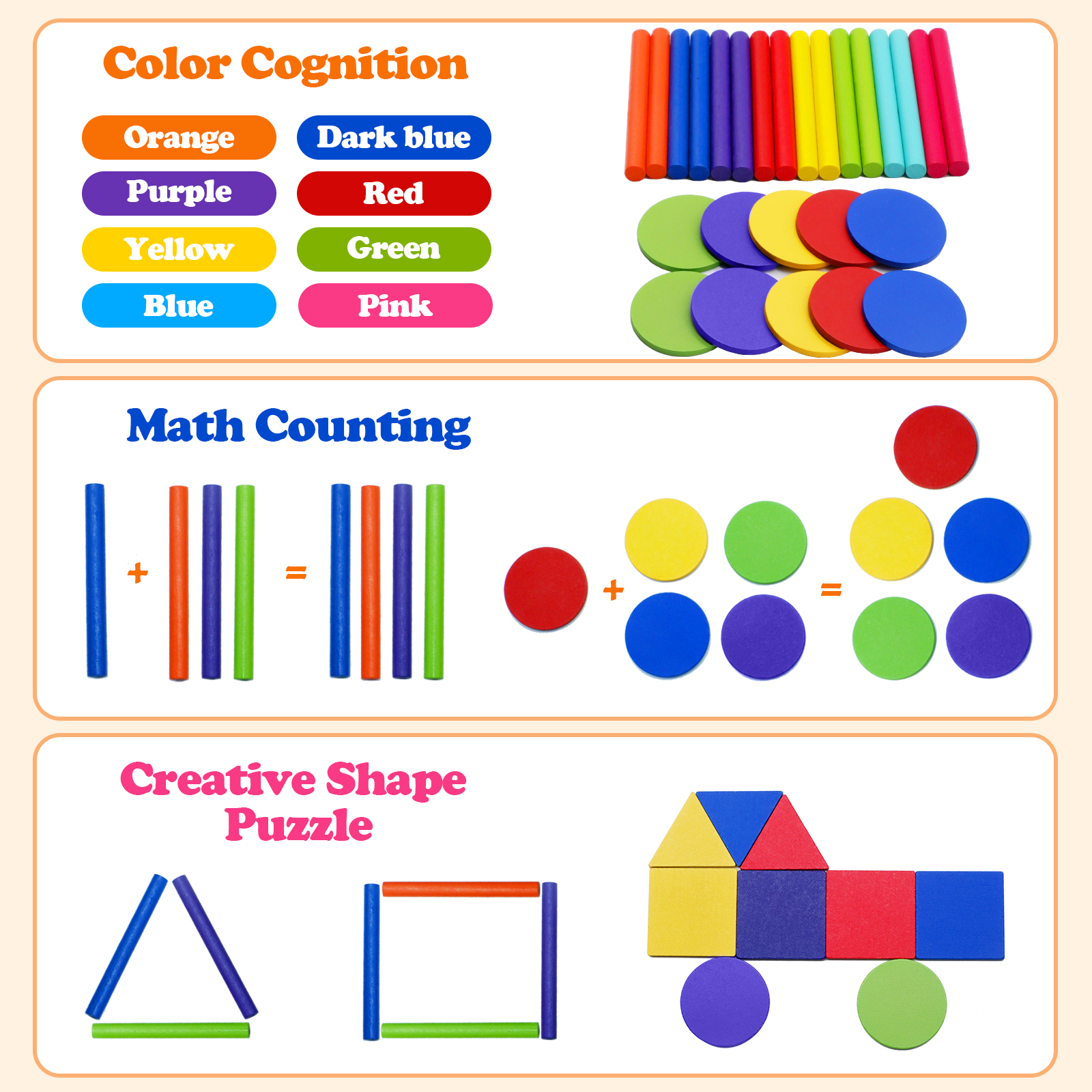 AliExpress Montessori Wooden Toys Color Sorting Fine Motor Toys Shape Matching Sensory Toys Early Educational Puzzle Toys for Toddlers, view 5