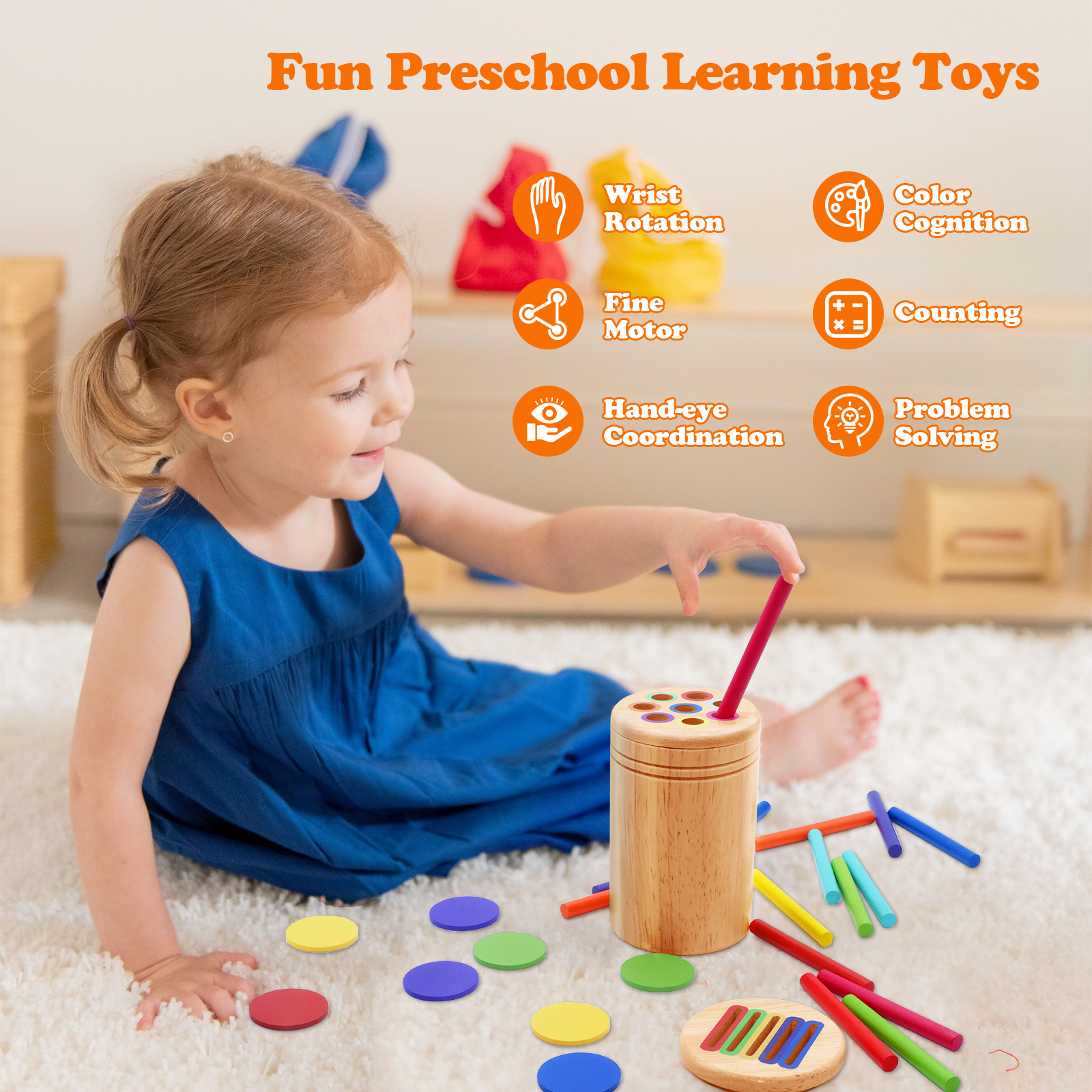 AliExpress Montessori Wooden Toys Color Sorting Fine Motor Toys Shape Matching Sensory Toys Early Educational Puzzle Toys for Toddlers, view 3