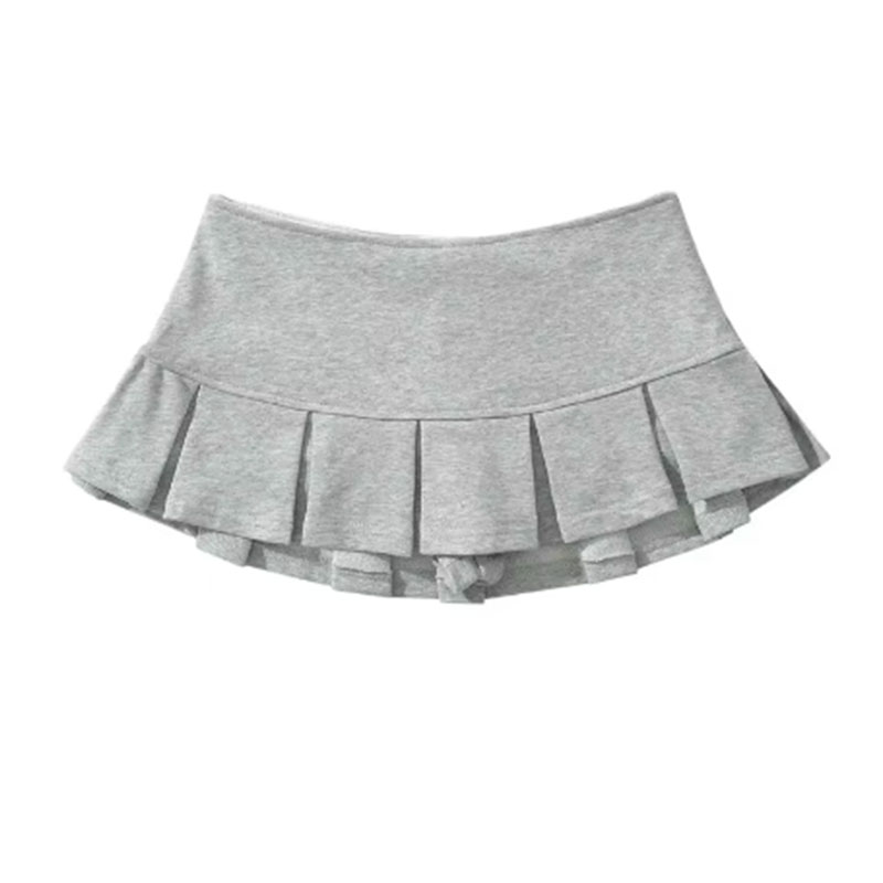 AliExpress Mooyufon Fabric Y2K Mini Skirt Women Low Waist Wide Pleat Light Grey Sexy Vintage A-line Pleated Skirt Casual Skort Summer
