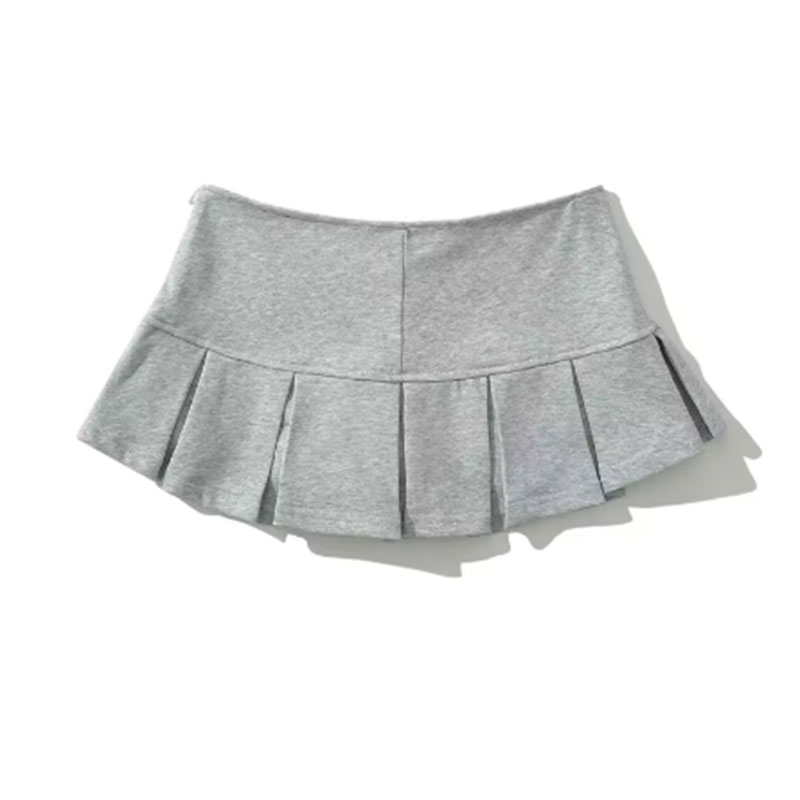AliExpress Mooyufon Fabric Y2K Mini Skirt Women Low Waist Wide Pleat Light Grey Sexy Vintage A-line Pleated Skirt Casual Skort Summer, view 2