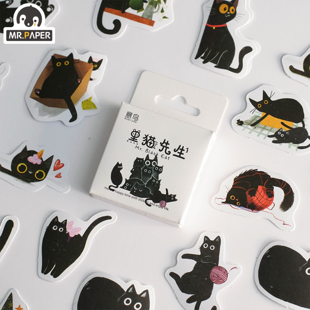 AliExpress Mr. Paper 46pcs/Box Kawaii Black Cat Stickers Items Decoration DIY Handbook Stickers Boxed Cute Stickers Korean Stationery