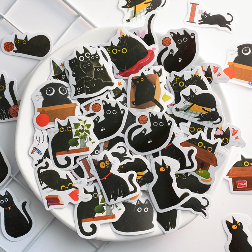 AliExpress Mr. Paper 46pcs/Box Kawaii Black Cat Stickers Items Decoration DIY Handbook Stickers Boxed Cute Stickers Korean Stationery, view 2