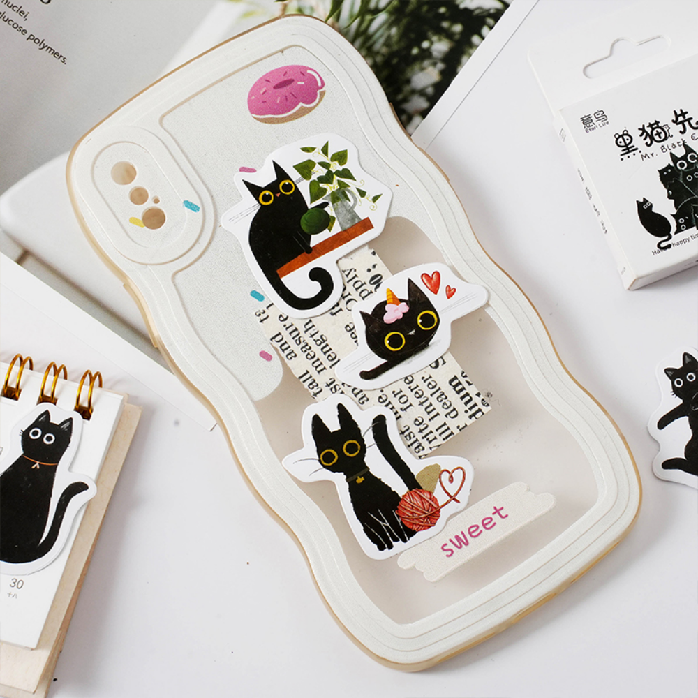 AliExpress Mr. Paper 46pcs/Box Kawaii Black Cat Stickers Items Decoration DIY Handbook Stickers Boxed Cute Stickers Korean Stationery, view 3