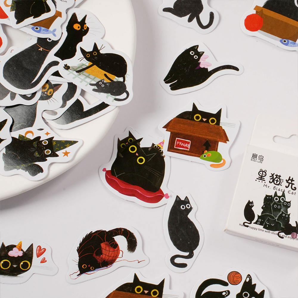 AliExpress Mr. Paper 46pcs/Box Kawaii Black Cat Stickers Items Decoration DIY Handbook Stickers Boxed Cute Stickers Korean Stationery, view 5