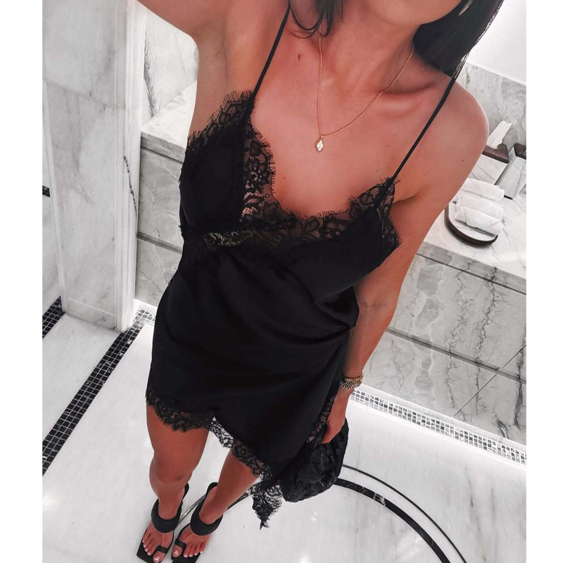AliExpress MUJER 2025 Lace Slip Dress Woman Black Backless Short Dresses for Women Asymmetric Party Women's Summer Dress Satin Sexy Dresses, view 2
