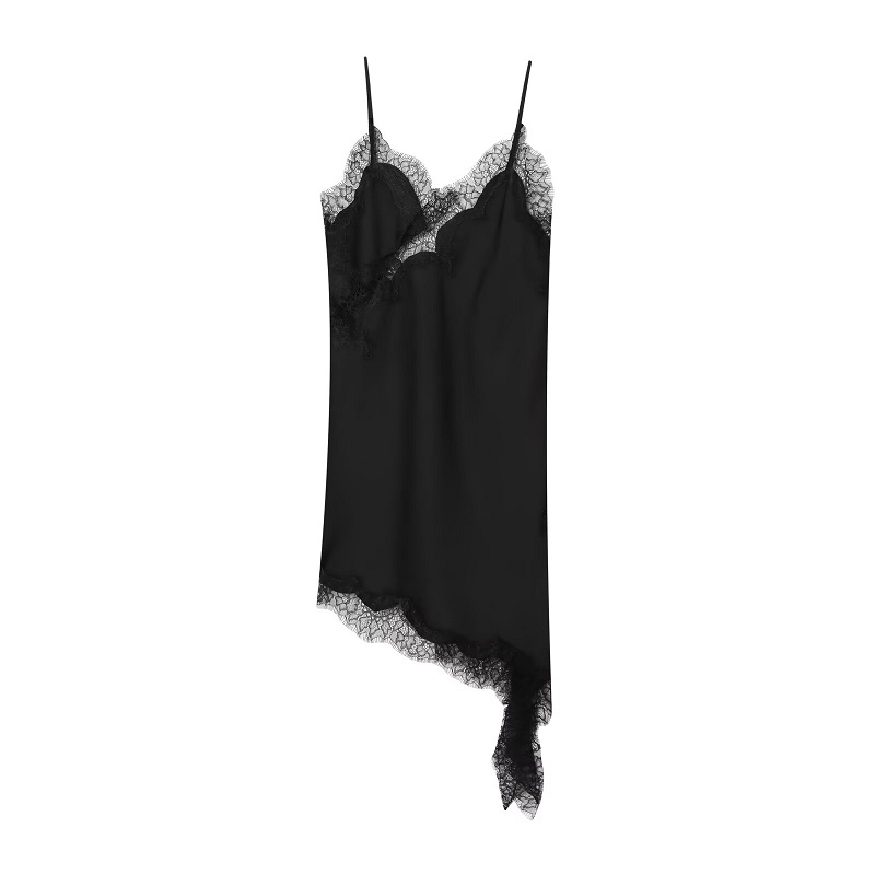 AliExpress MUJER 2025 Lace Slip Dress Woman Black Backless Short Dresses for Women Asymmetric Party Women's Summer Dress Satin Sexy Dresses, view 3