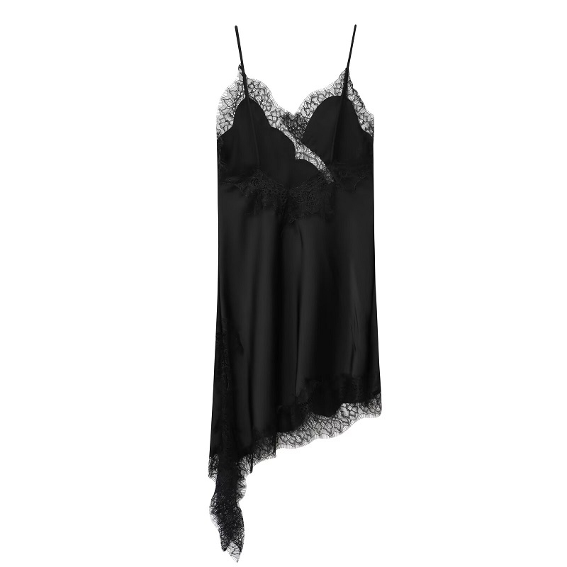 AliExpress MUJER 2025 Lace Slip Dress Woman Black Backless Short Dresses for Women Asymmetric Party Women's Summer Dress Satin Sexy Dresses, view 4