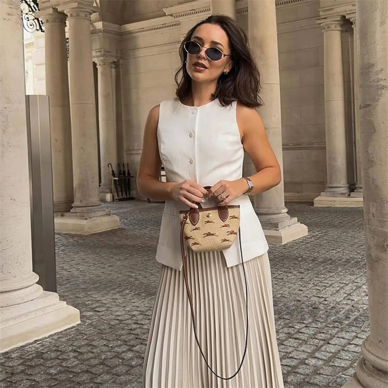 AliExpress MUJER 2025 Women Vest Button Sleeveless Jacket Women Waistcoat Summer White Vest Woman Fashion Elegant Women's Suit Vest Coat, view 2