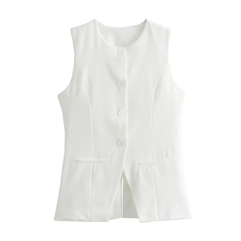 AliExpress MUJER 2025 Women Vest Button Sleeveless Jacket Women Waistcoat Summer White Vest Woman Fashion Elegant Women's Suit Vest Coat, view 3