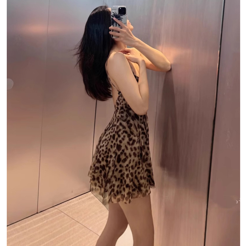 AliExpress MUJER 2026 Tulle Mini Dress Woman Leopard Print Slip Dress Women Sexy Backless Short Dresses for Women Draped Party Dresses, view 2