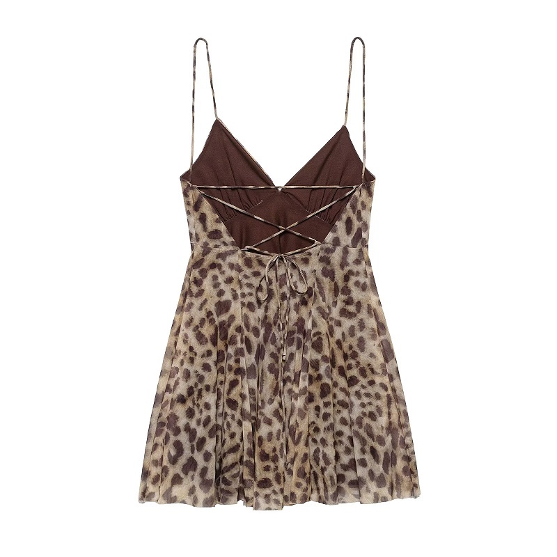 AliExpress MUJER 2026 Tulle Mini Dress Woman Leopard Print Slip Dress Women Sexy Backless Short Dresses for Women Draped Party Dresses, view 4