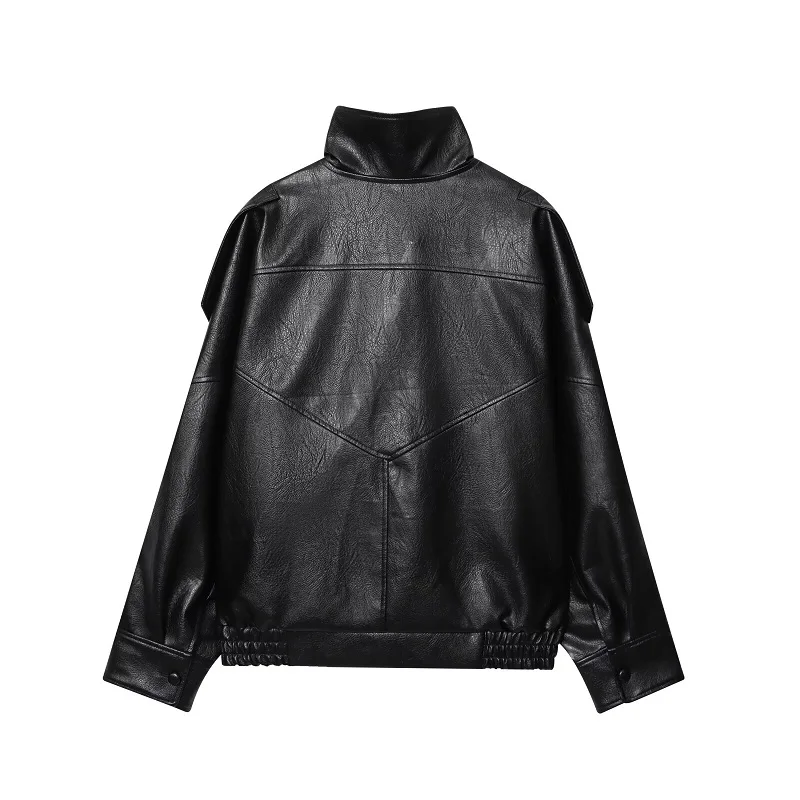 AliExpress MUJER Faux Leather Women's Jacket Black Oversize Bomber Jackets for Women Outerwears Winter Overcoat Female Fashion Jacket Woman, view 4