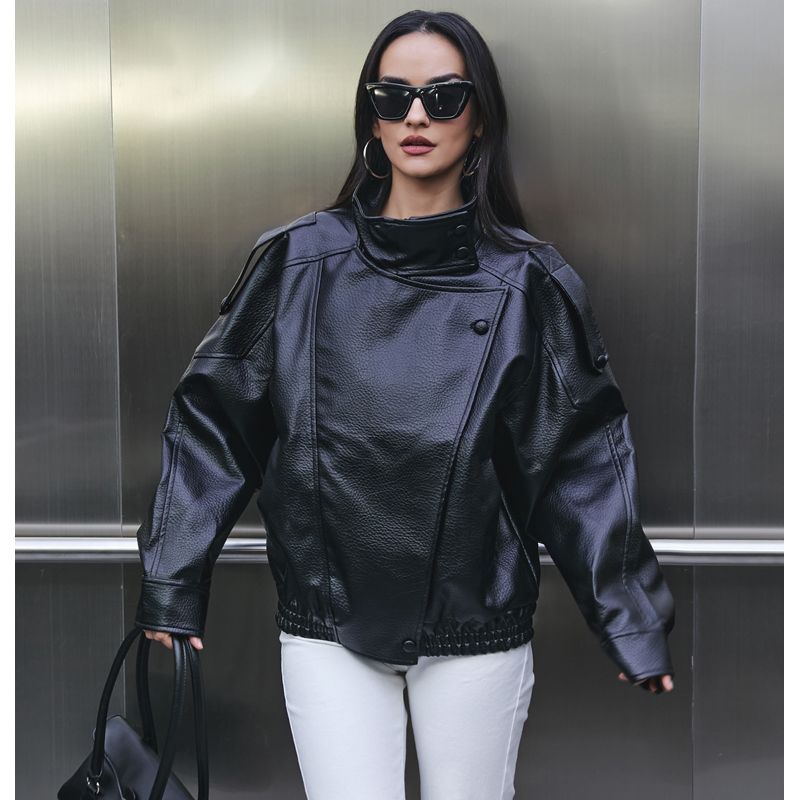 AliExpress MUJER Faux Leather Women's Jacket Black Oversize Bomber Jackets for Women Outerwears Winter Overcoat Female Fashion Jacket Woman, view 5