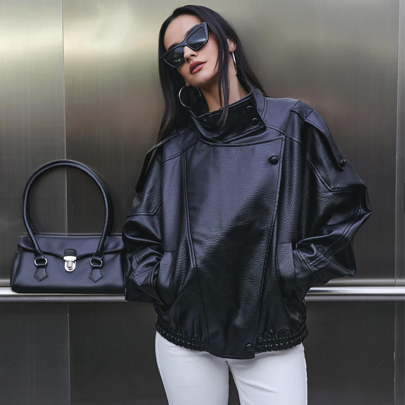 AliExpress MUJER Faux Leather Women's Jacket Black Oversize Bomber Jackets for Women Outerwears Winter Overcoat Female Fashion Jacket Woman, view 6