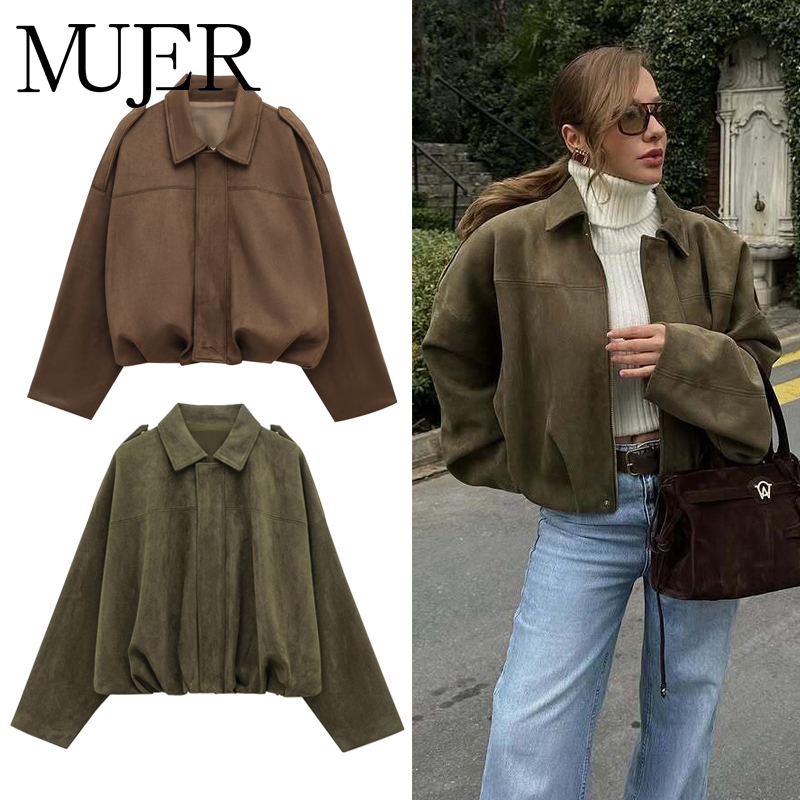 AliExpress MUJER Faux Suede Bomber Jackets for Women Zip Oversized Jacket Woman Outerwears Padded Varsity Jackets Streetwear Women's Coats