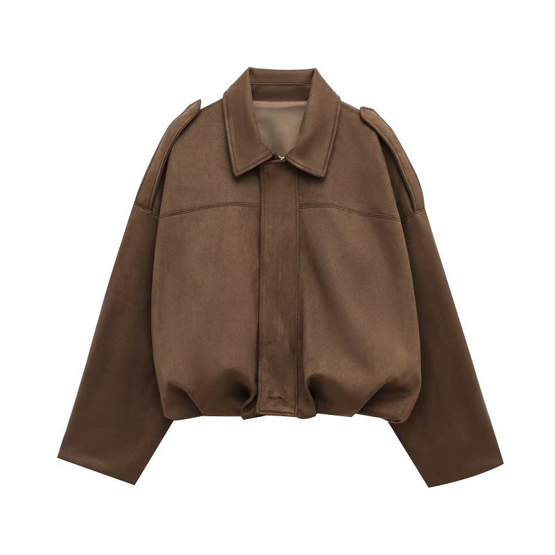 AliExpress MUJER Faux Suede Bomber Jackets for Women Zip Oversized Jacket Woman Outerwears Padded Varsity Jackets Streetwear Women's Coats, view 5