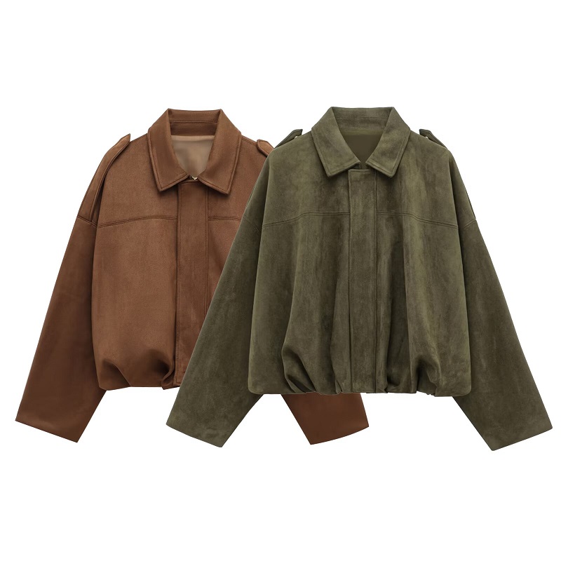 AliExpress MUJER Faux Suede Bomber Jackets for Women Zip Oversized Jacket Woman Outerwears Padded Varsity Jackets Streetwear Women's Coats, view 6