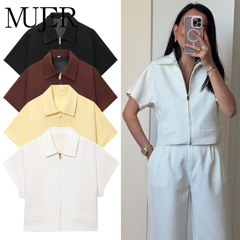 AliExpress MUJER Women's Cropped Jacket Short Sleeve Varsity Jackets for Women Summer Zip up New in Coats and Jackets Holiday Outerwears