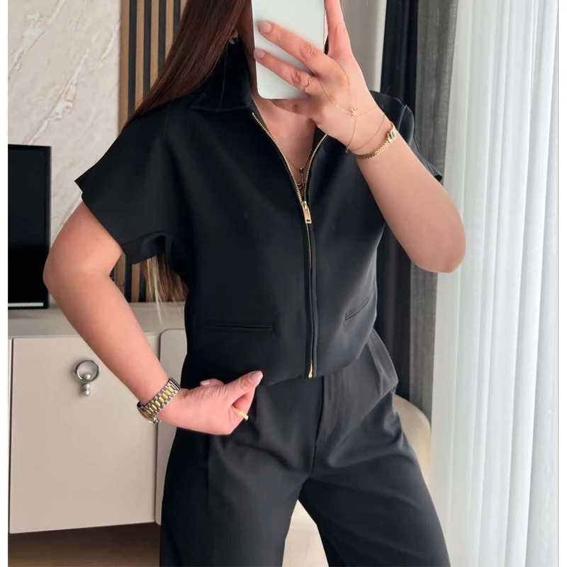 AliExpress MUJER Women's Cropped Jacket Short Sleeve Varsity Jackets for Women Summer Zip up New in Coats and Jackets Holiday Outerwears, view 3