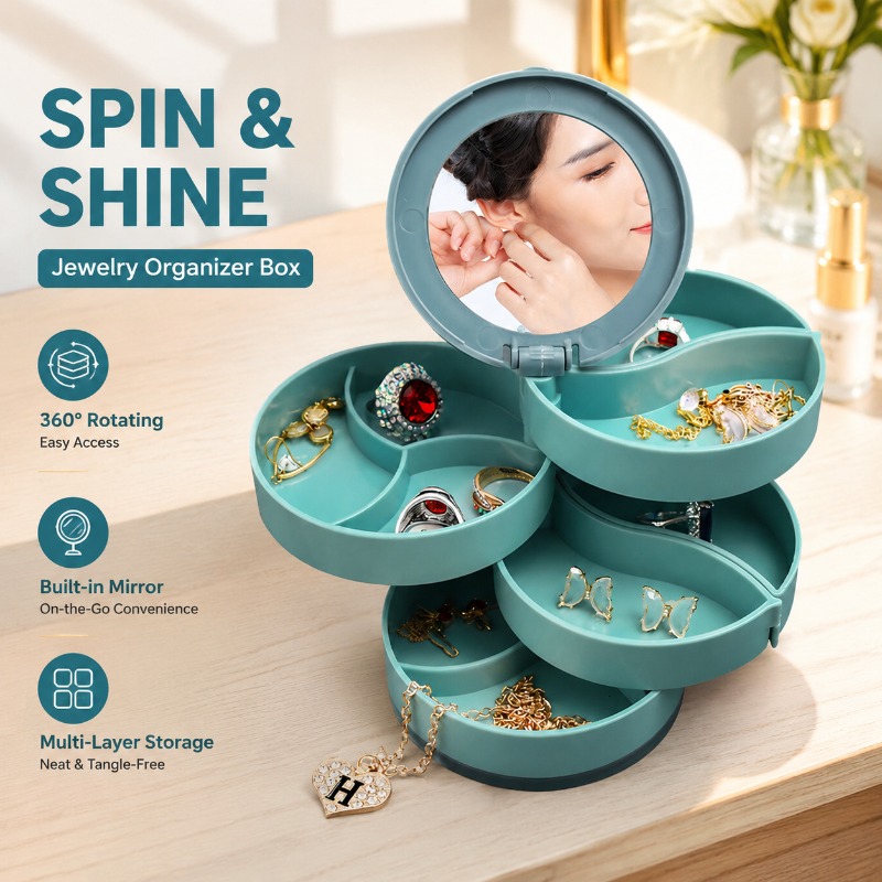 AliExpress Rotating Jewelry Tray with Mirror and Flip Cover