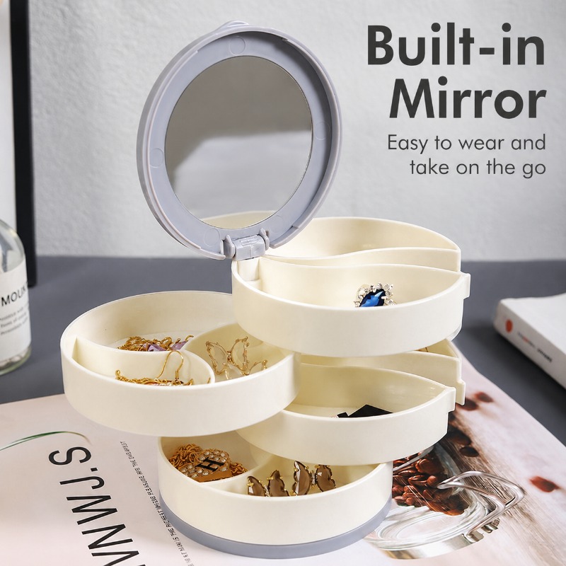 AliExpress Rotating Jewelry Tray with Mirror and Flip Cover, view 2