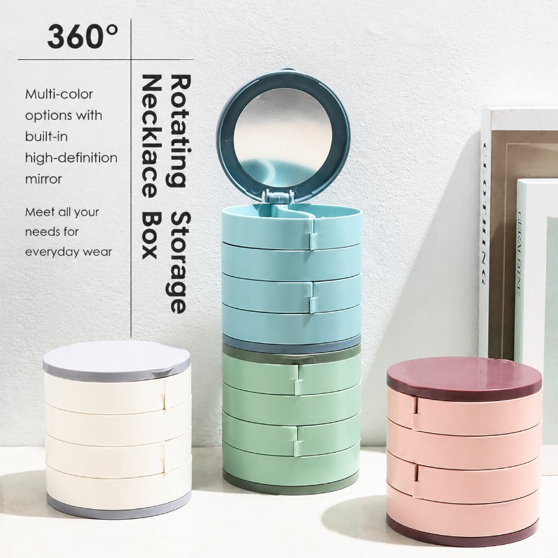 AliExpress Rotating Jewelry Tray with Mirror and Flip Cover, view 3