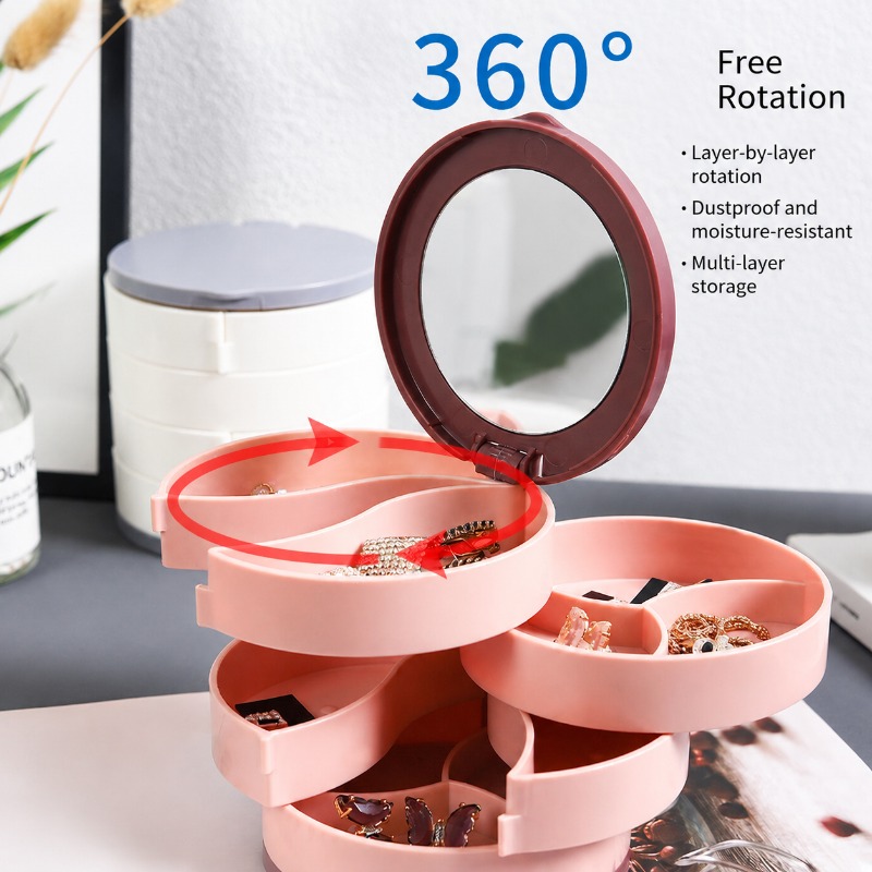 AliExpress Rotating Jewelry Tray with Mirror and Flip Cover, view 4