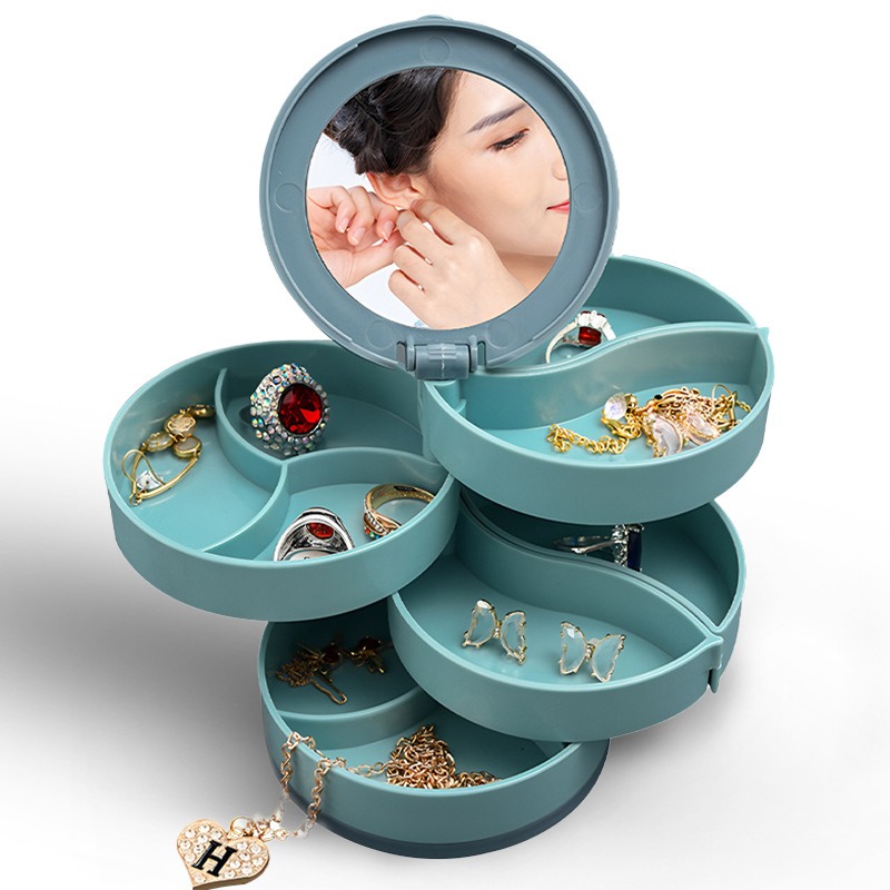 AliExpress Rotating Jewelry Tray with Mirror and Flip Cover, view 5