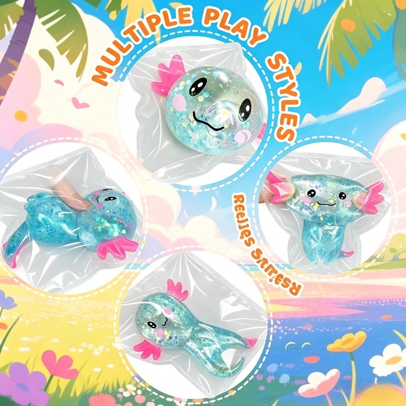 AliExpress Multicolor Glitter Axolotl Squishy Soft TPR Squeeze Toy Stress Relief Fidget Toy Kawaii Salamander Animal Sensory Decompression