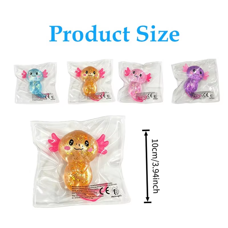 AliExpress Multicolor Glitter Axolotl Squishy Soft TPR Squeeze Toy Stress Relief Fidget Toy Kawaii Salamander Animal Sensory Decompression, view 2
