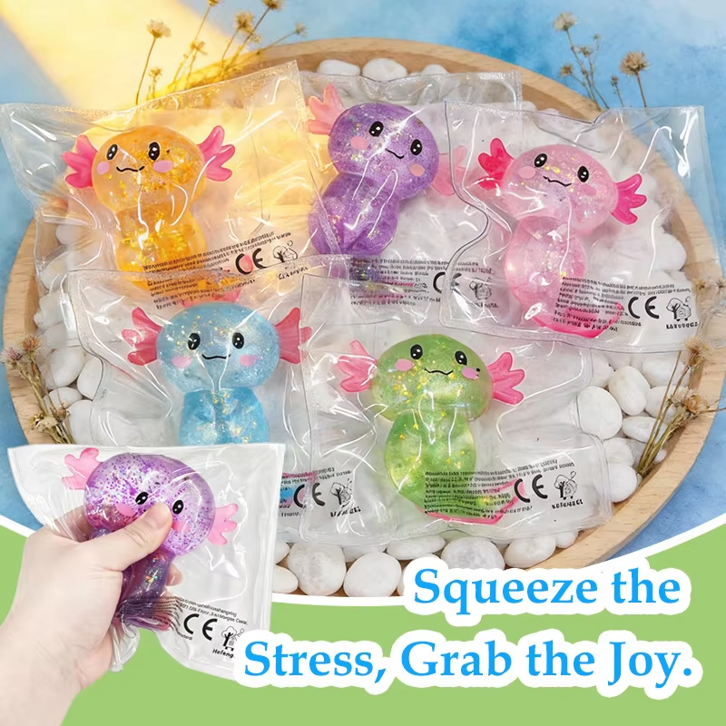 AliExpress Multicolor Glitter Axolotl Squishy Soft TPR Squeeze Toy Stress Relief Fidget Toy Kawaii Salamander Animal Sensory Decompression, view 4