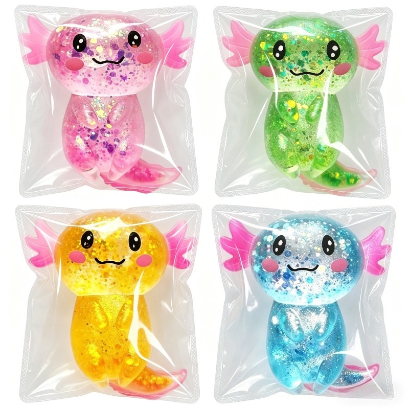 AliExpress Multicolor Glitter Axolotl Squishy Soft TPR Squeeze Toy Stress Relief Fidget Toy Kawaii Salamander Animal Sensory Decompression, view 5
