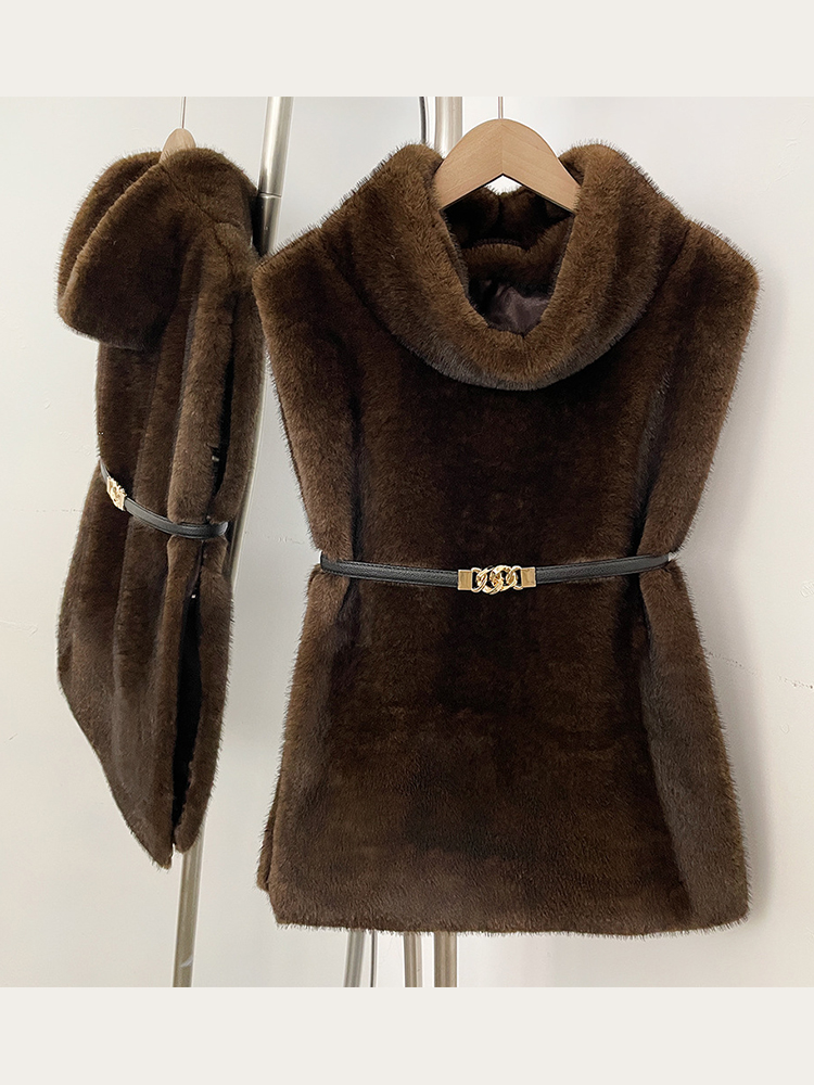 AliExpress Mumaroho 2026 Winter Spring Women Faux Fur Sable Vest Crop Top Solid Turtleneck Eco Mink Faux Fur Tank Tops Pullover Jacket, view 2